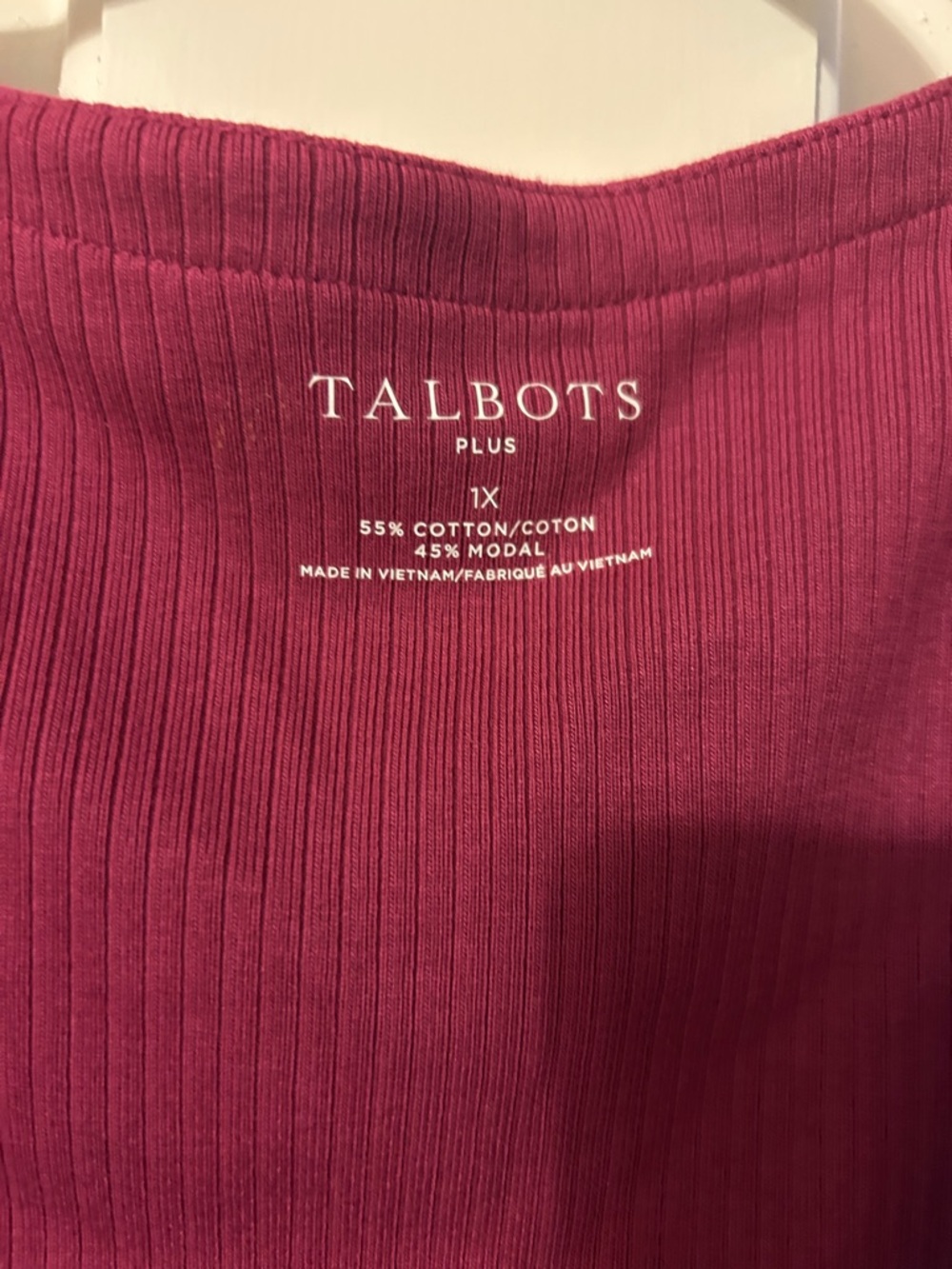 Talbots Plus Ribbed Longsleeve Cardigan Top in Raspberry with tie closures